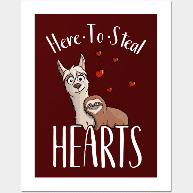 Valentine Sloth Riding Llama Here To Steal Hearts Wall Art by SkizzenMonster